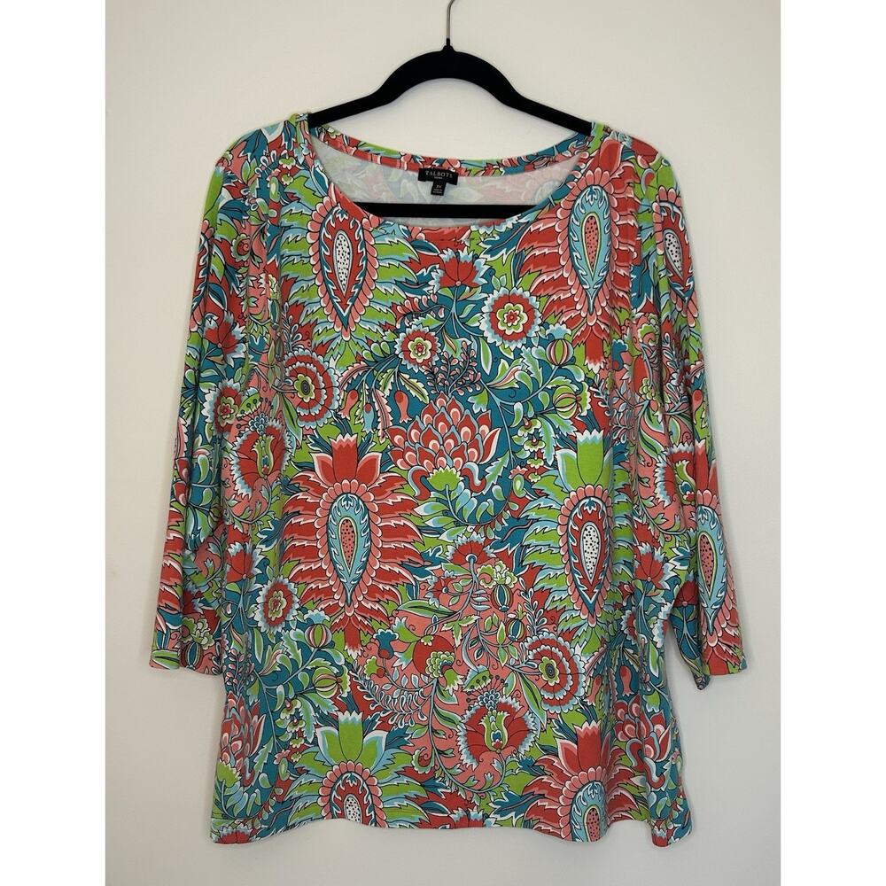 TALBOTS Multi Color Print Top Cotton Modal Spandex 3/4 Sleeve Womens 3X